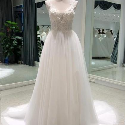 Boho Lace Spaghetti Straps Lace-up Wedding Dress